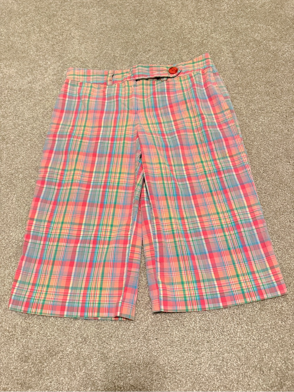Kim Rogers Plaid Crop Capris Pants Size 14 Multi Madras Pink Orange Coastal
